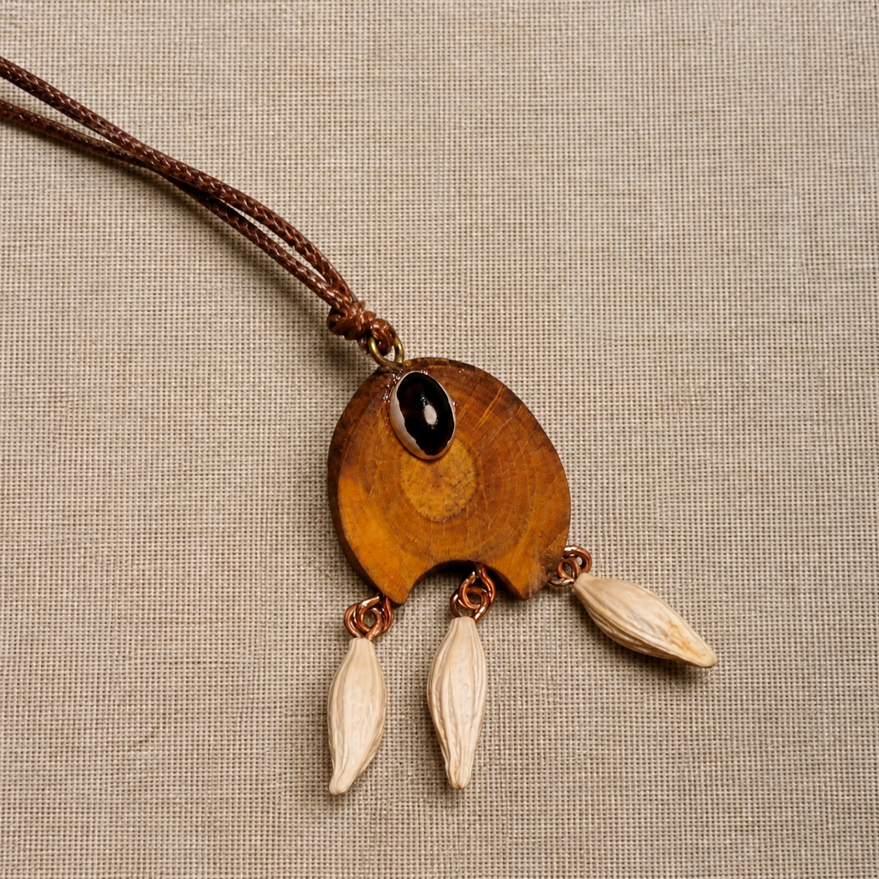 Round Wood Three-Drop Pendant