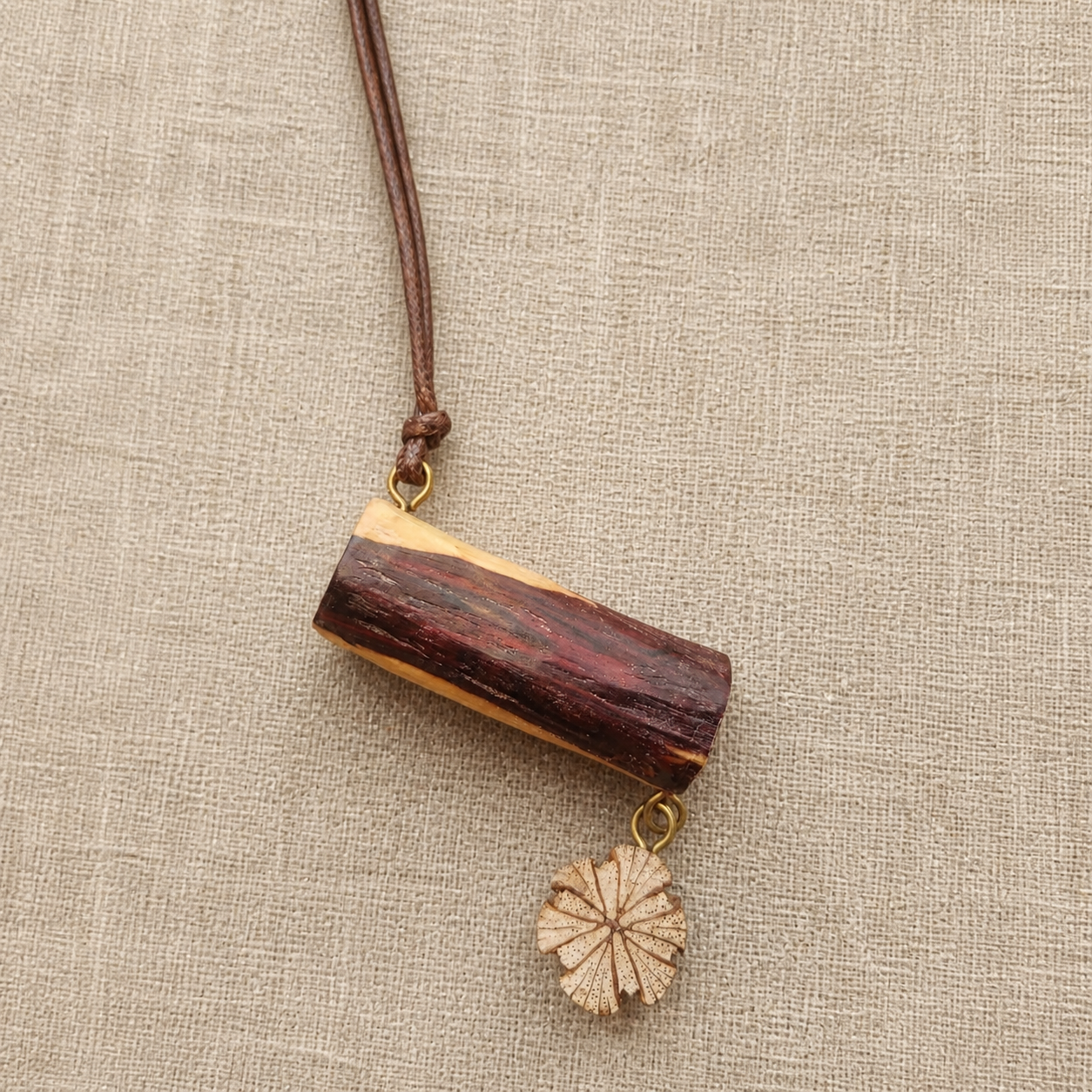 Two-Tone Wood Flower Pendant